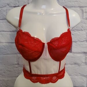 Auden Corset Bustier Underwire Floral Bow & Lace Lingerie Sexy Red Bra